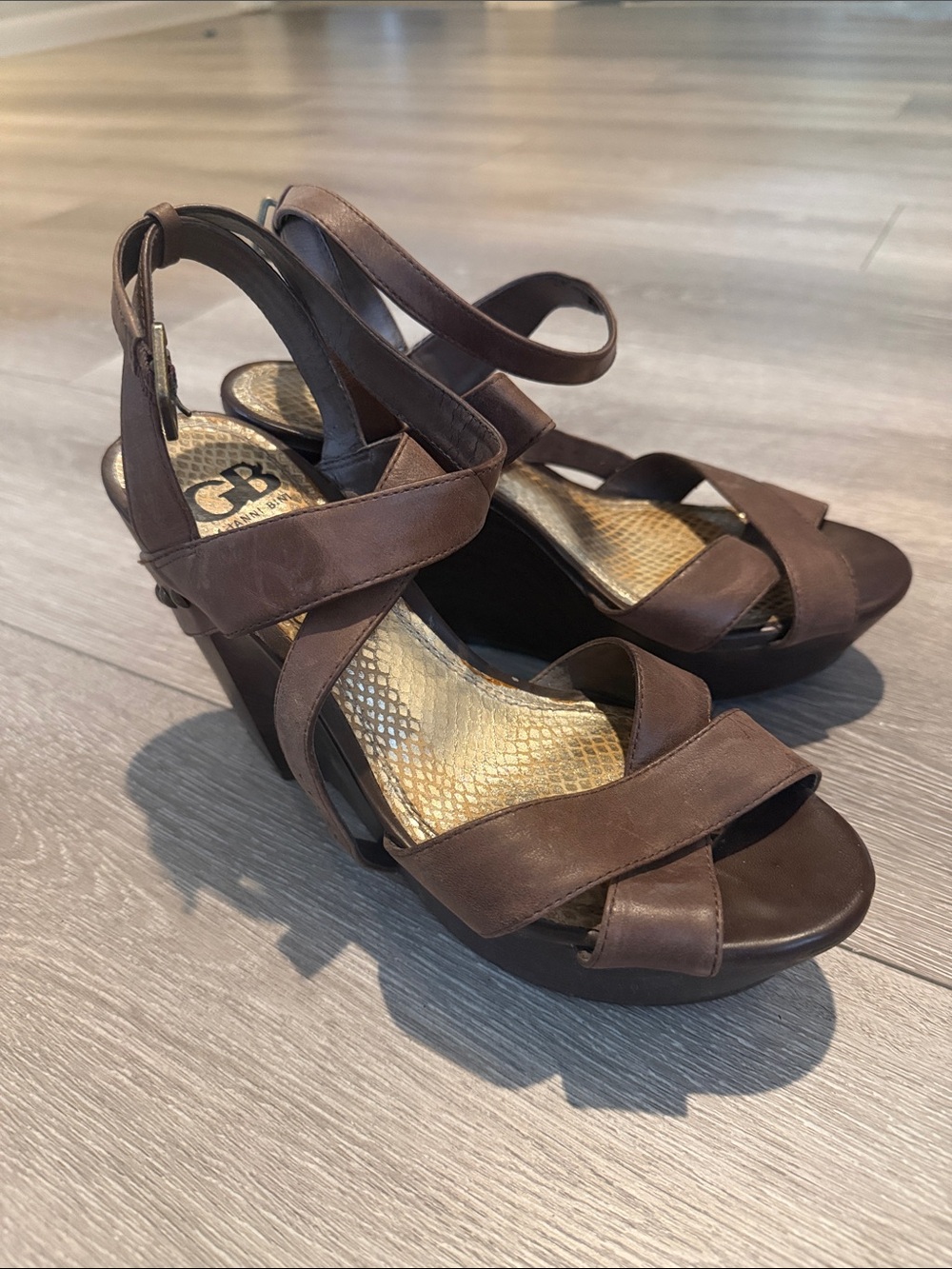 Gianni Bini Brown Strappy Platform Wedge Sandals